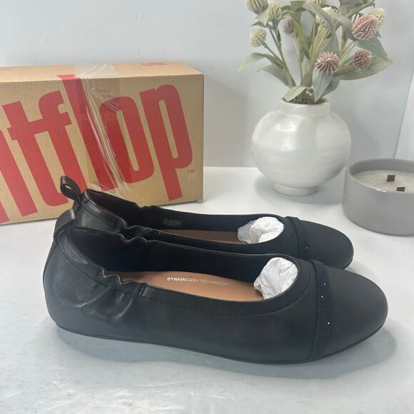 FitFlops Allegro Leather Slip On Ballet Flat Black Women 10 Tried On - Picture 3 of 10
